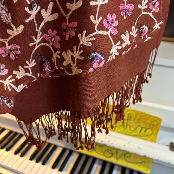 Chic Boho Floral Shawl in Rich Hues Beaded Embroidered - Picture 5 of 16